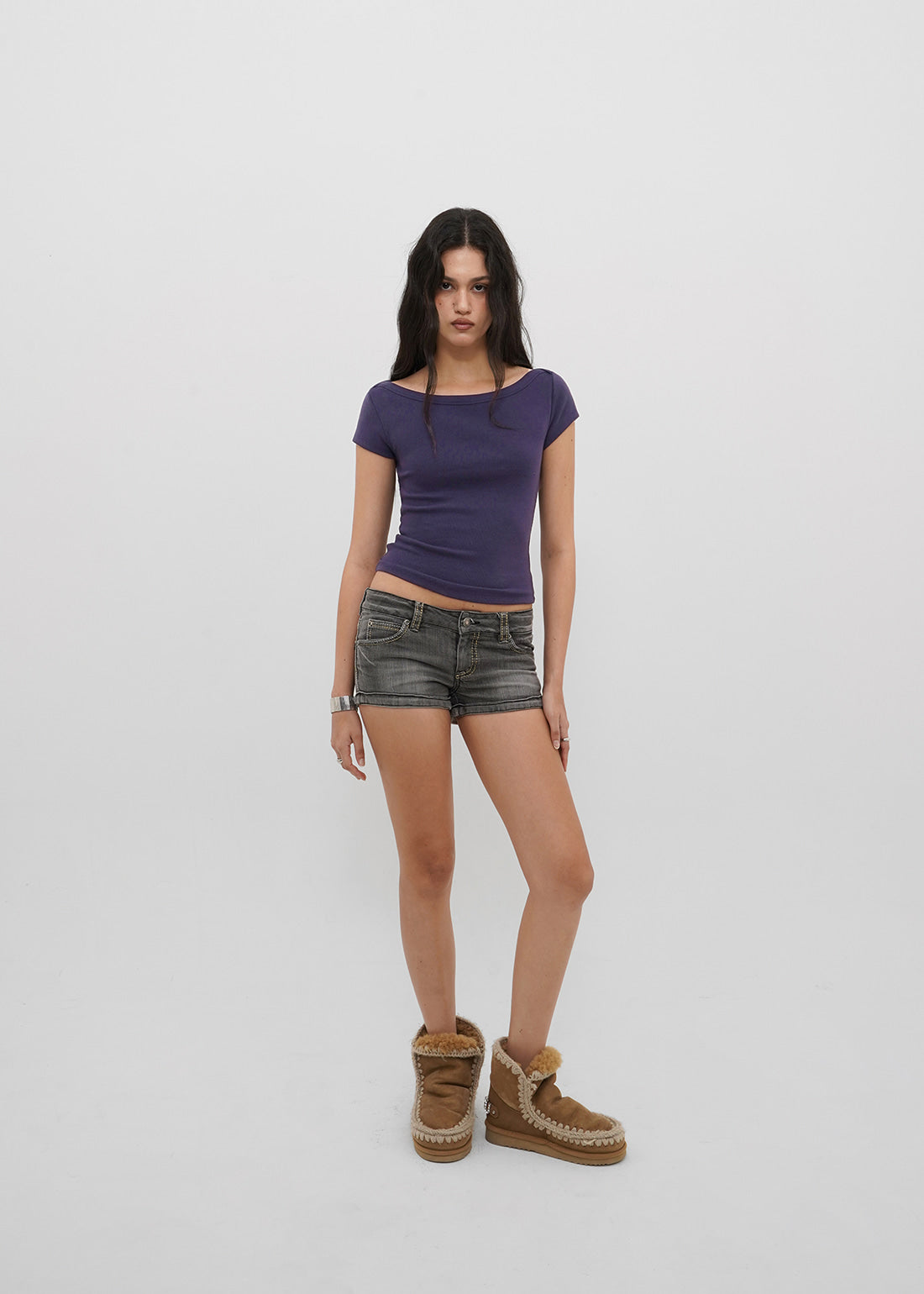 BASIC RIBBED BOAT NECK SHORT SLEEVE TEE 7