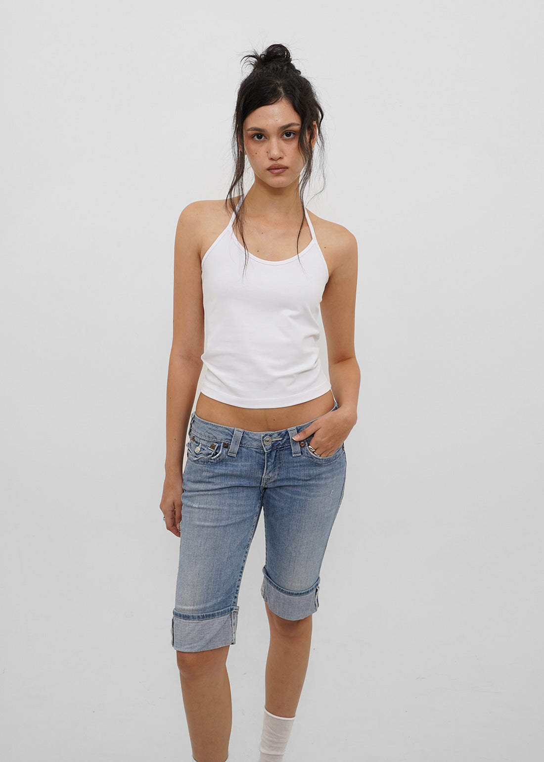 STRETCH COTTON STRAP HALTER TANK 13