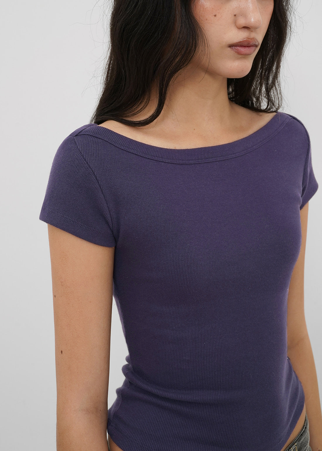 BASIC RIBBED BOAT NECK SHORT SLEEVE TEE 6