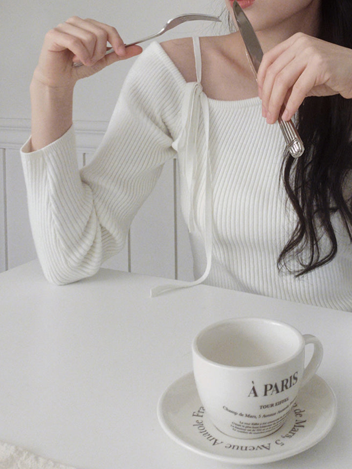 BIRTHDAY UNBALANCE RIBBON OFF-SHOULDER KNIT - 5 COLORS