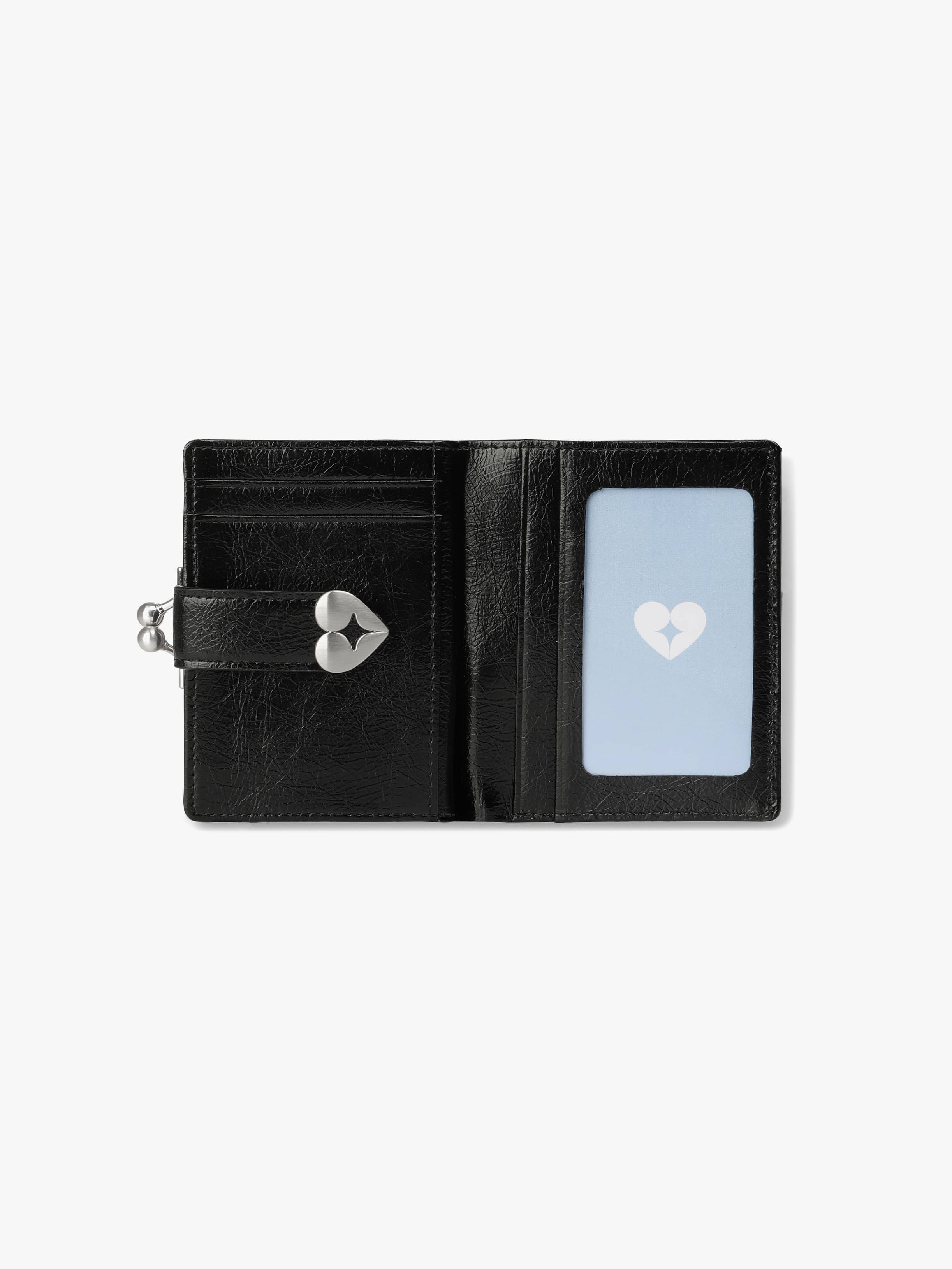 CRINKLE HEARTY FRAME BRIDGE WALLET - BLACK