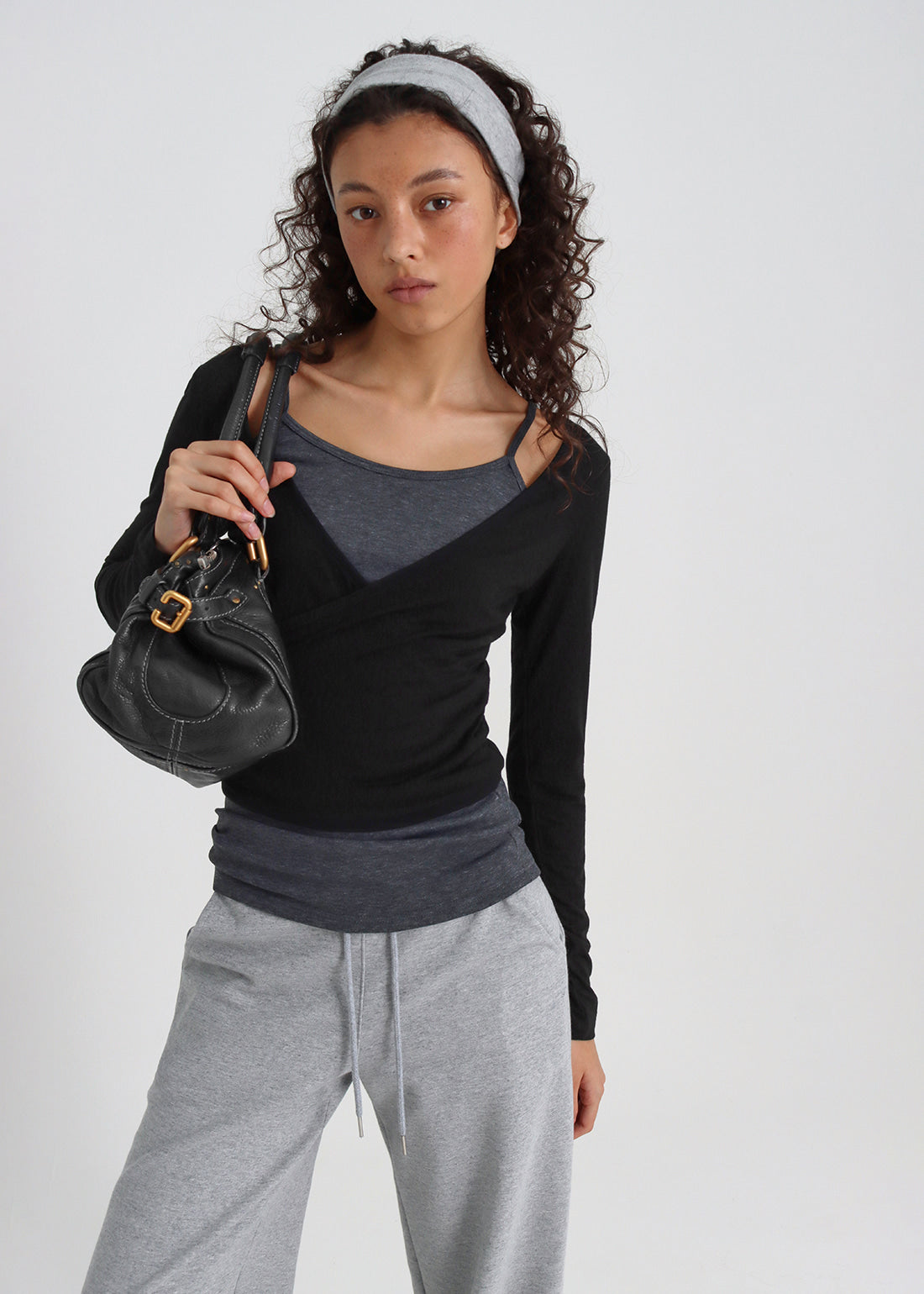 STRETCH DEEP V-NECK WRAP LONG SLEEVE TEE 13