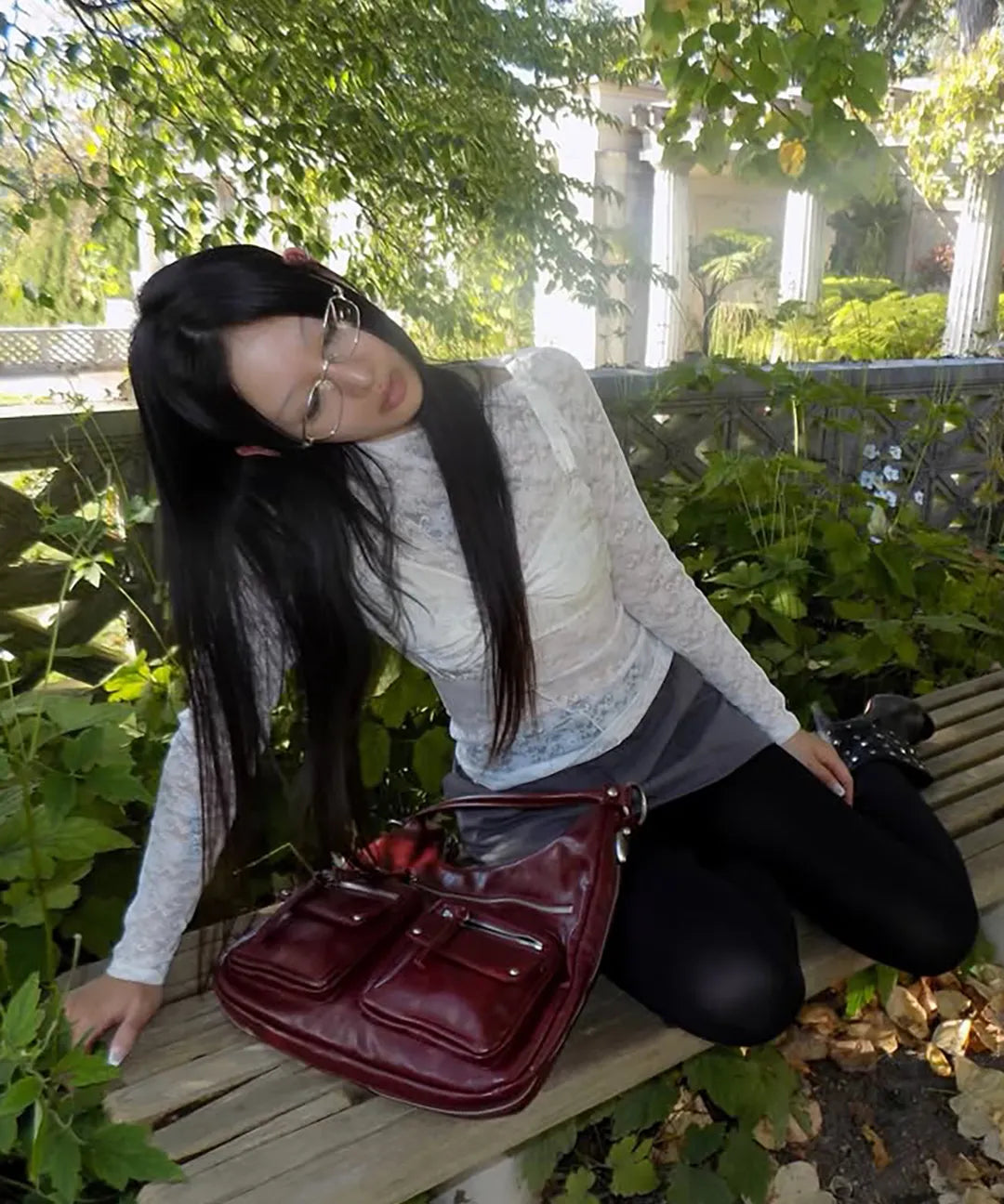 Double Pocket Shoulder Bag, BURGUNDY