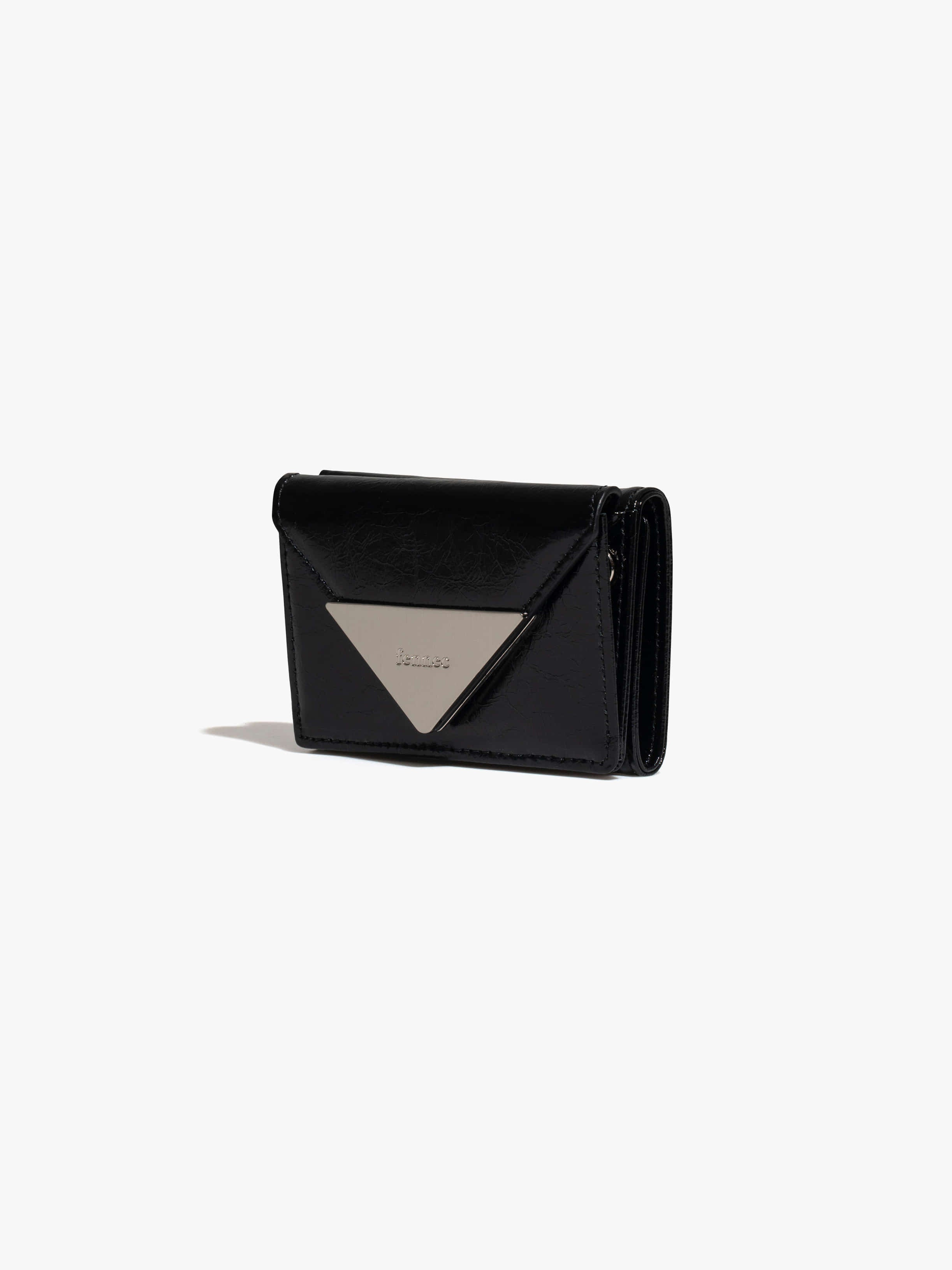 CRINKLE TRIANGLE TRIPLE WALLET - BLACK