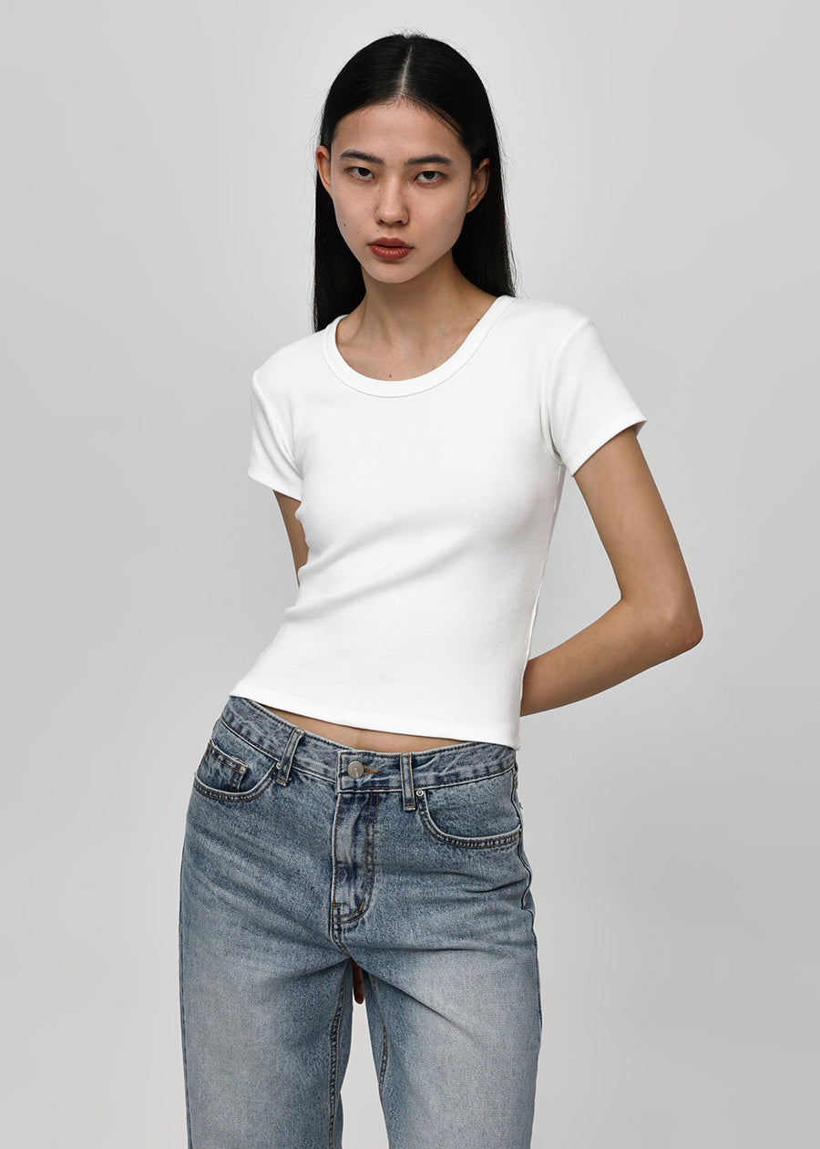 U-NECK RIBBED SHORT SLEEVE TEE - 5 COLORS 1
