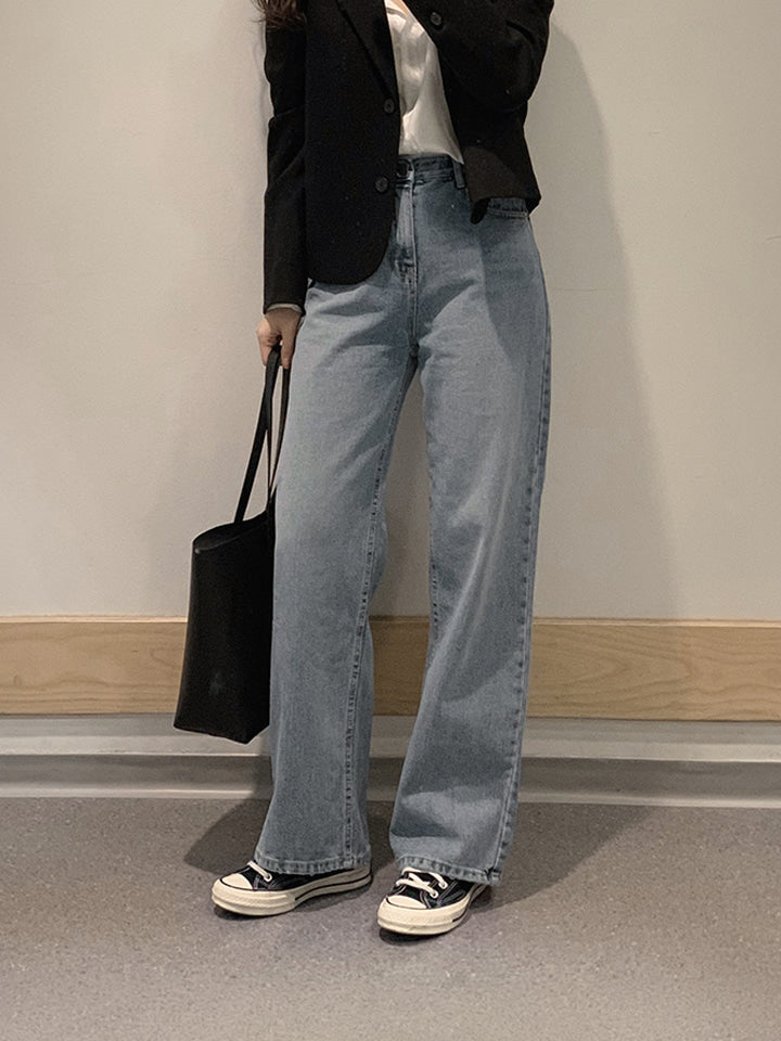 TODAY WIDE MID-BLUE DENIM PANTS