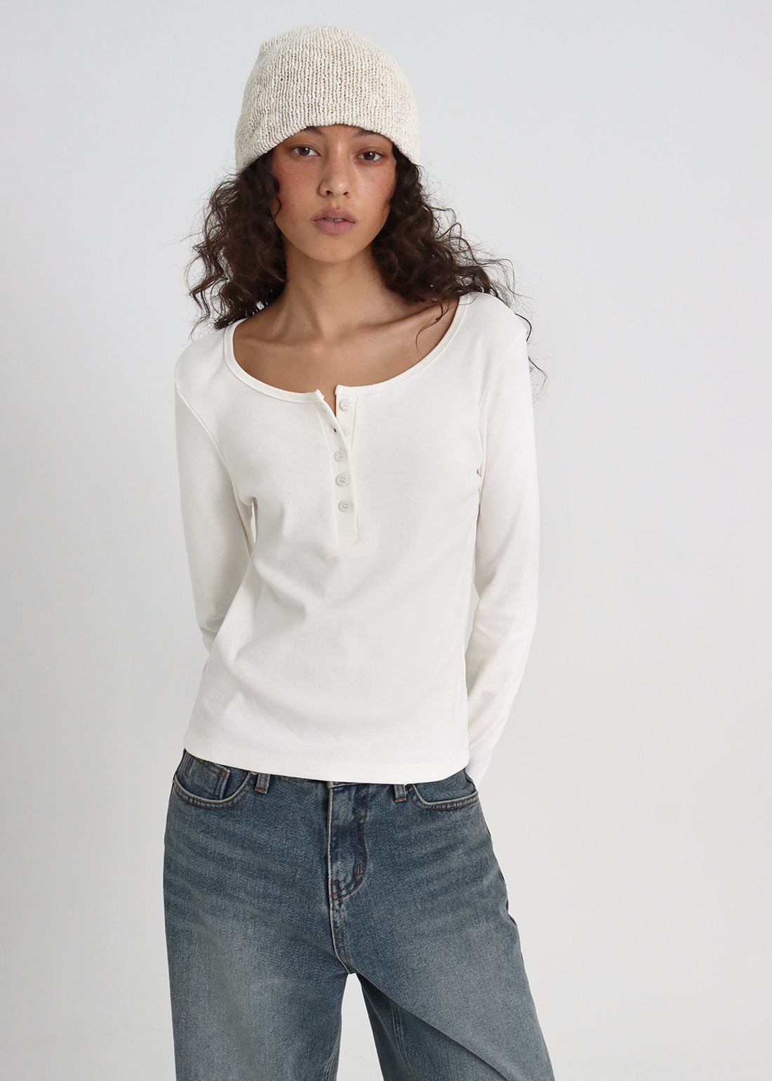 LIGHT STANDARD HENLEY NECK LONG SLEEVE TEE 1
