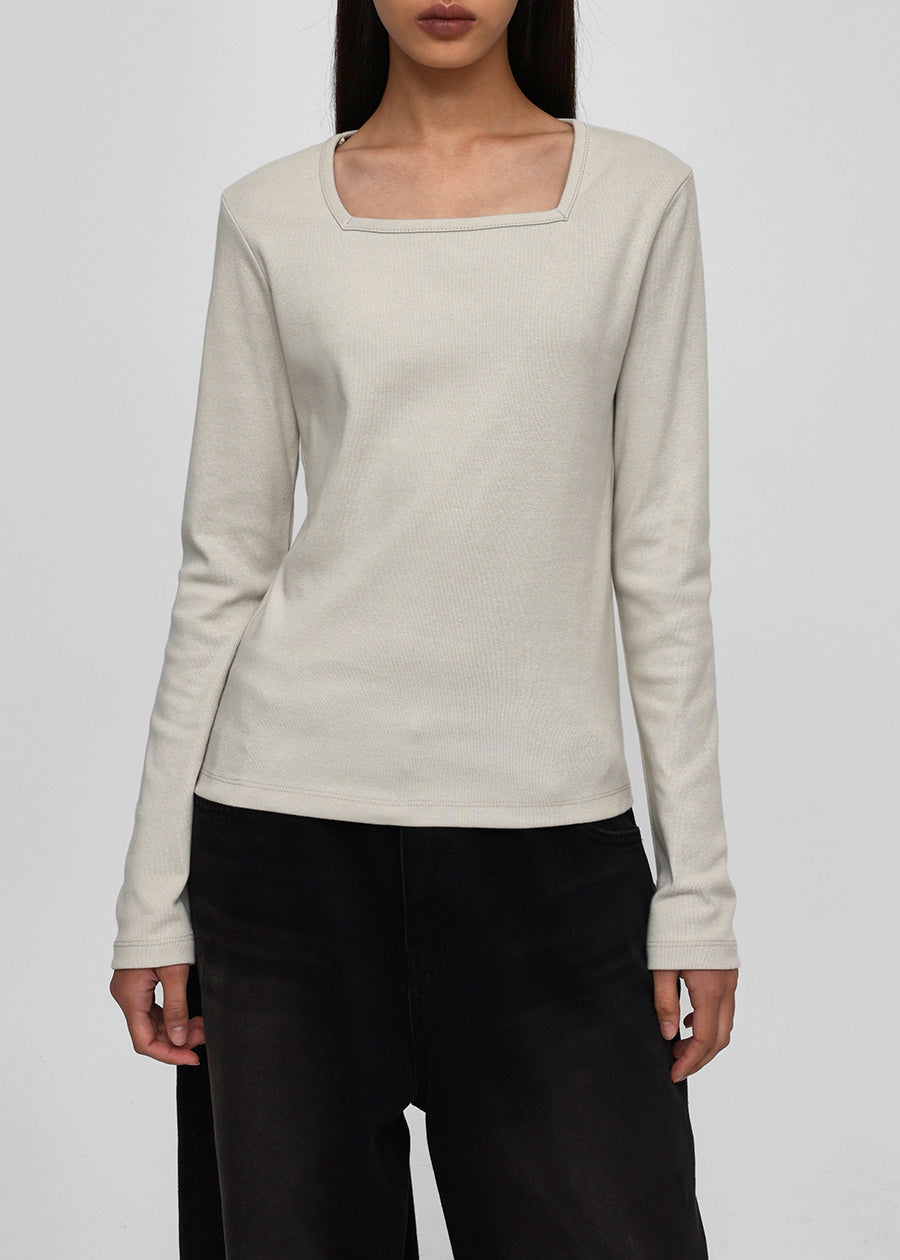 SQUARE NECK SOLID LONG SLEEVE TEE 1