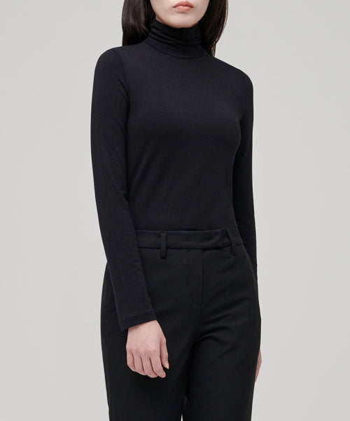WOMENS TENCEL SLIM TURTLE NECK TEE #韓韶禧同款! - 16 COLORS BLACK