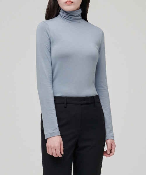 WOMENS TENCEL SLIM TURTLE NECK TEE #韓韶禧同款! - 16 COLORS GREY