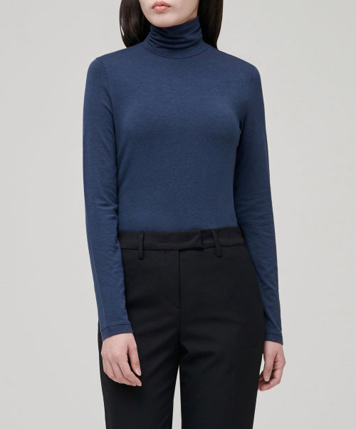WOMENS TENCEL SLIM TURTLE NECK TEE #韓韶禧同款! - 16 COLORS NAVY