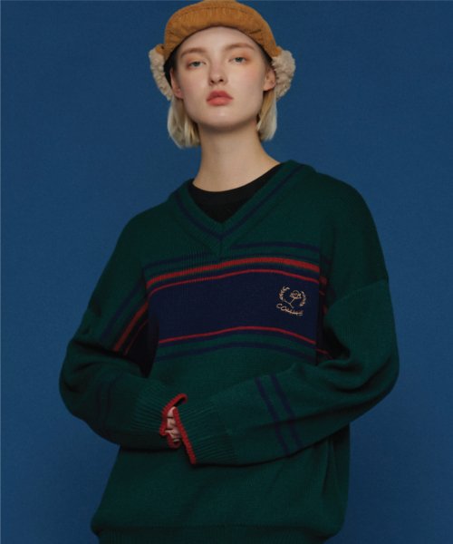 COMME V NECK SWEATER CREAM - 3 COLORS GREEN
