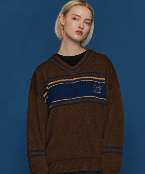 COMME V NECK SWEATER CREAM - 3 COLORS BROWN