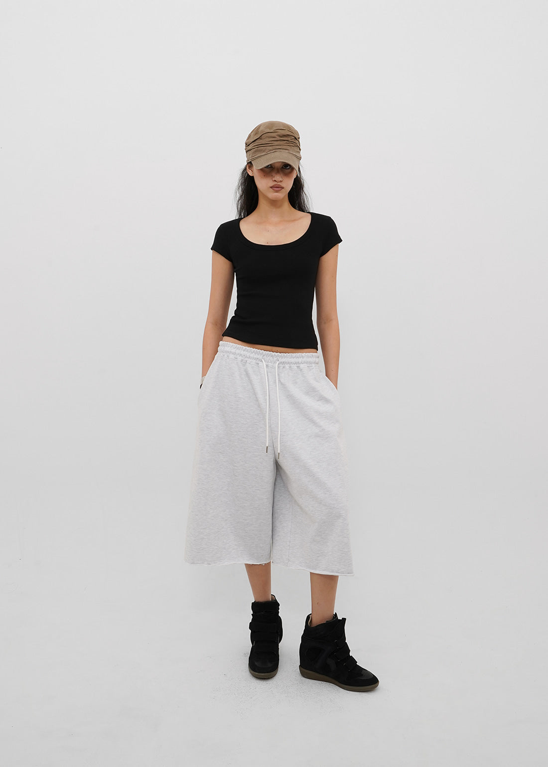 BASIC RIBBED WIDE U-NECK CAP SLEEVE SHORT SLEEVE TEE 11
