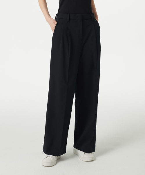 LIGHTWEIGHT HIGH WAIST WIDE BANDING SLACKS BLACK