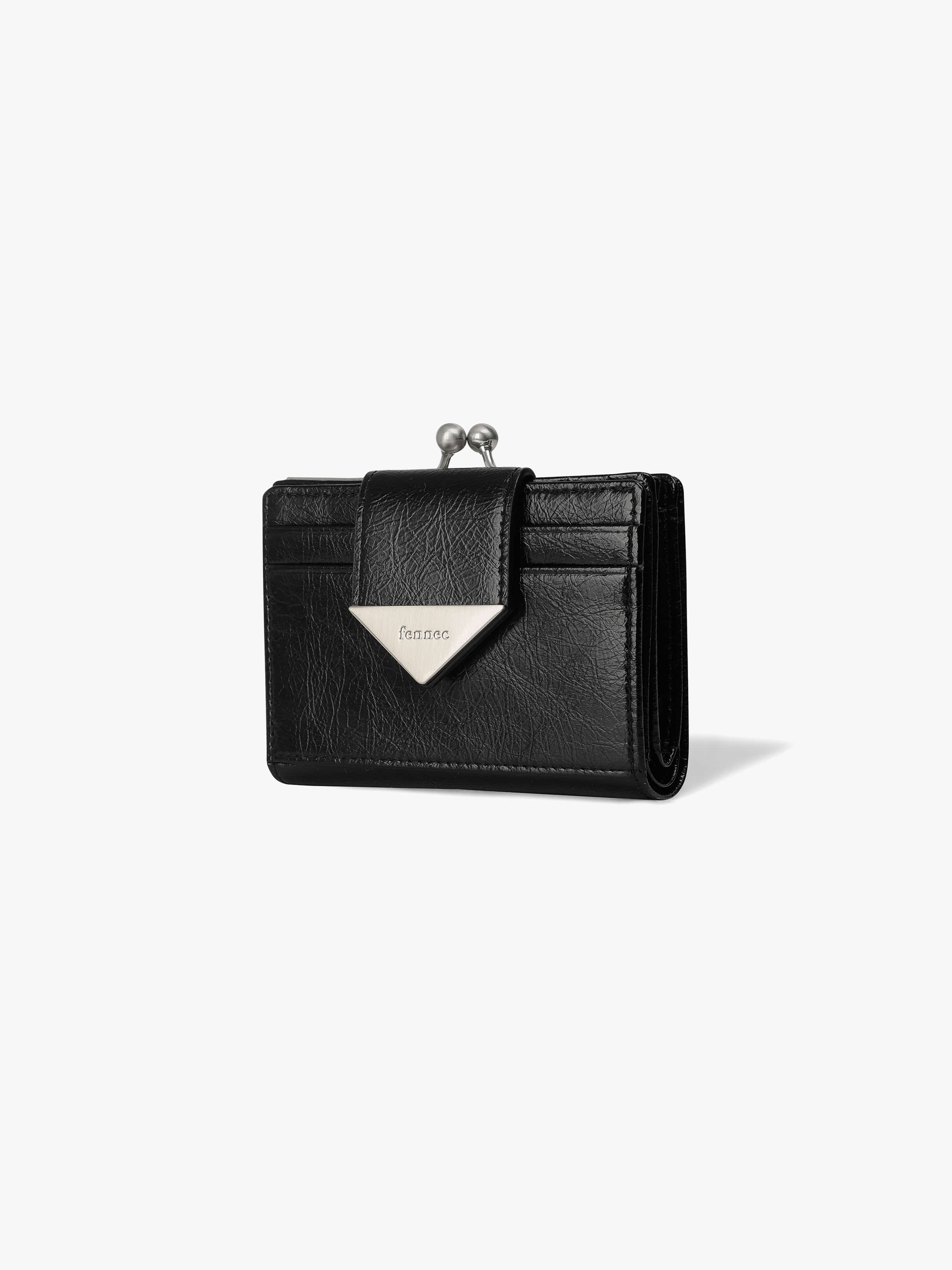 CRINKLE TRIANGLE FRAME BRIDGE WALLET - BLACK