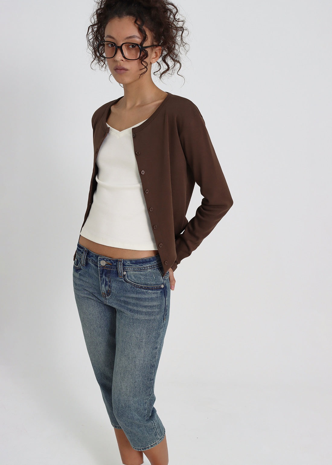 SOFT COTTON V-NECK LONG SLEEVE TEE 1