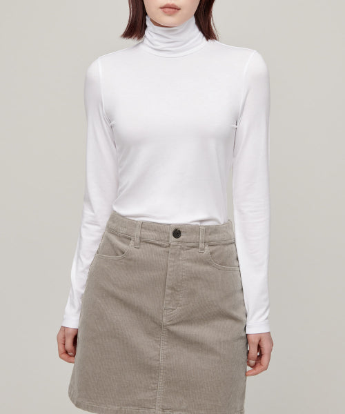 WOMENS TENCEL SLIM TURTLE NECK TEE #韓韶禧同款! - 16 COLORS WHITE