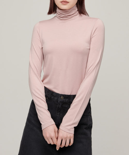 WOMENS TENCEL SLIM TURTLE NECK TEE #韓韶禧同款! - 16 COLORS PINK