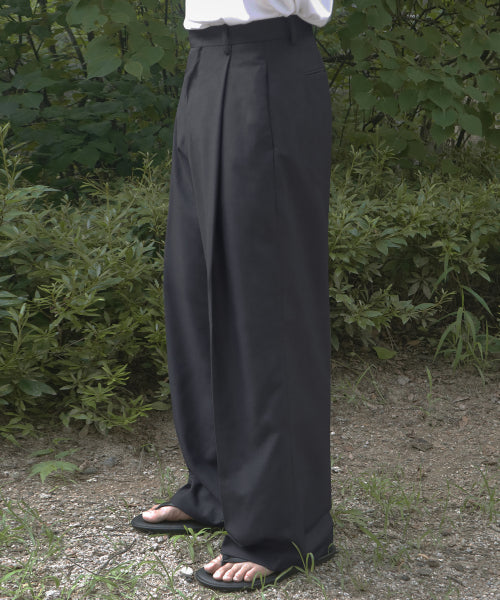 ONE TUCK WIDE SLACKS - 5 COLORS GREY