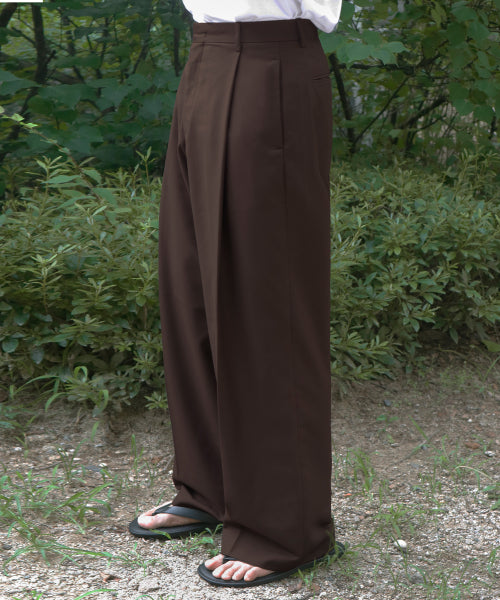 ONE TUCK WIDE SLACKS - 5 COLORS DARK BROWN