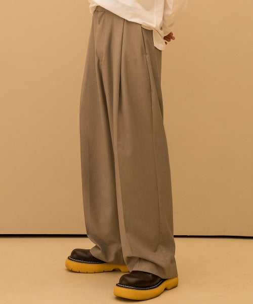 ONE TUCK WIDE SLACKS - 5 COLORS BEIGE