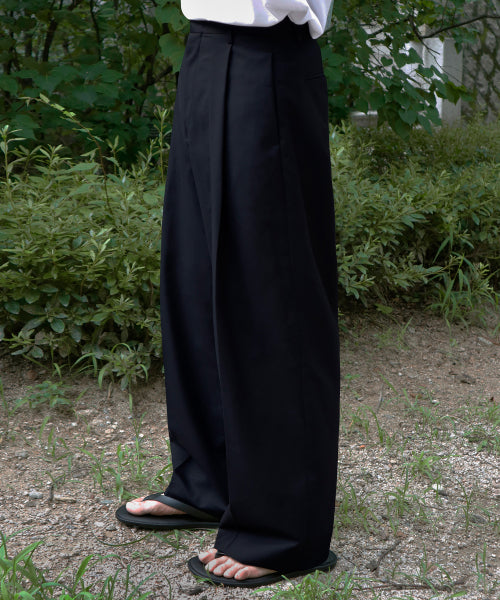 ONE TUCK WIDE SLACKS - 5 COLORS BLACK