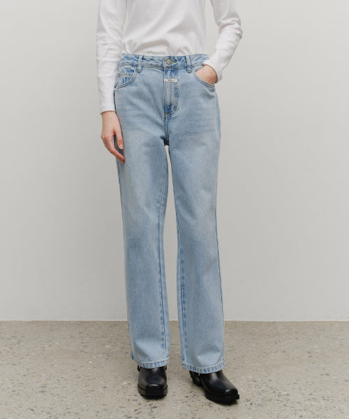 W HIGH STRAIGHT DENIM PANTS - 2 COLORS BLUE