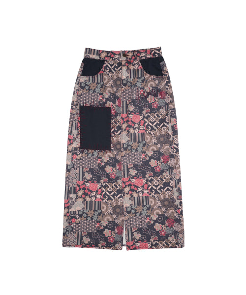 SUNDRY PATCHWORK MAXI SKIRT - 2 COLORS NAVY