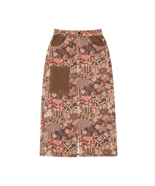 SUNDRY PATCHWORK MAXI SKIRT - 2 COLORS BROWN