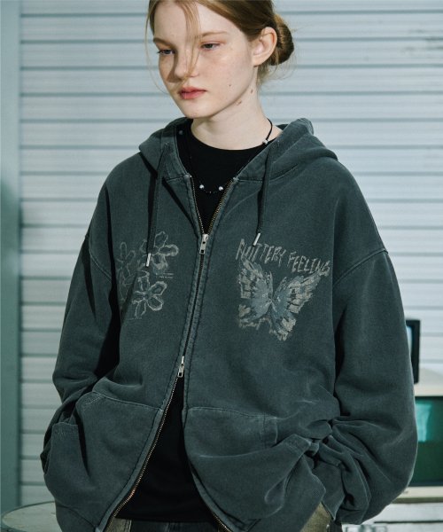 2-WAY PIGMENT HOOD ZIP-UP - 4 COLORS BLACK
