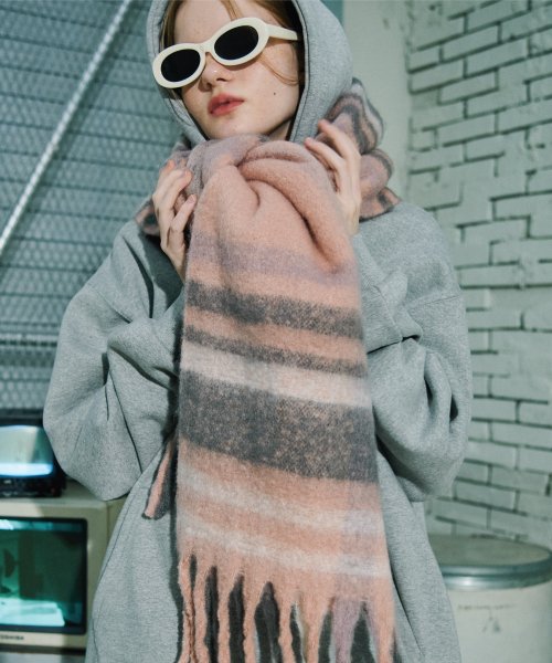 BRUSHED CHECK MUFFLER - 3 COLORS PINK