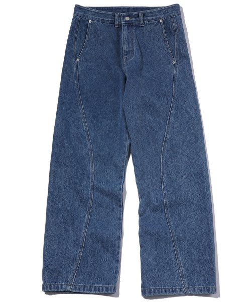 CURVED WIDE DENIM PANTS - 2 COLORS INDIGO
