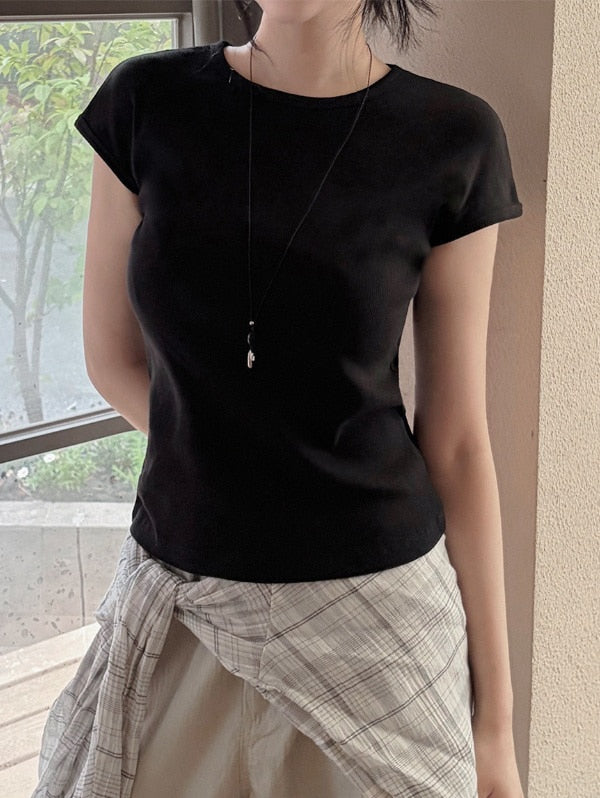 FITTED RIBBED CAP SLEEVE TEE - 3 COLORS