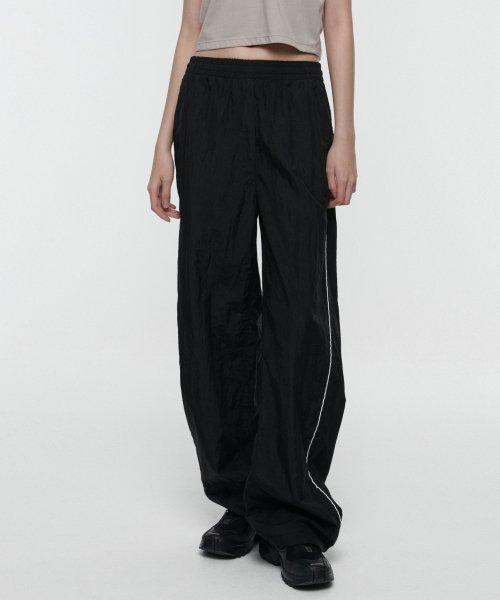 SIDE LINE WIDE TRACK PANTS - 4 COLORS BLACK
