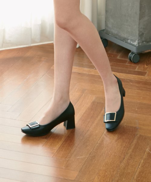 SQUARE ROUND TOE PLATFORM MIDDLE HEEL - 2 COLORS BLACK
