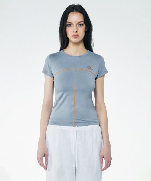 CONTRAST STITCH TEE BLUE