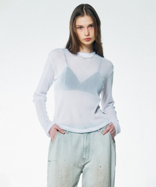 BASIC MESH L S TEE WHITE