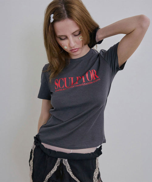 CLASSIC LOGO PIPING CROP TOP - 2 COLORS CHARCOAL