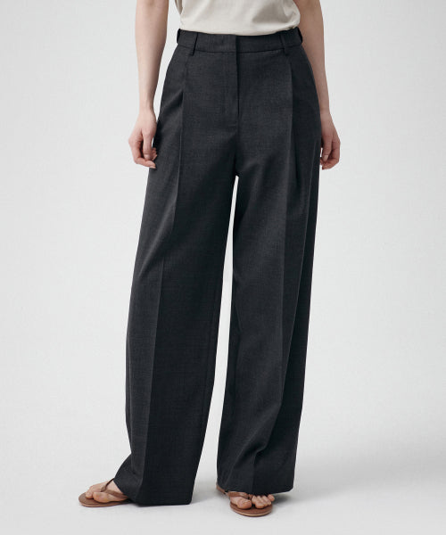 SUMMER WOOL ONE TUCK WIDE SLACKS CHARCOAL