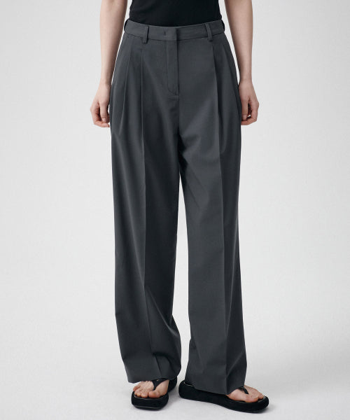 SEMI BALLOON HIDDEN BANDING SLACKS - 2 COLORS GRAY