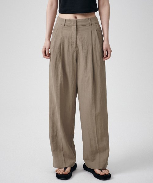 CRINKLE WIDE PANTS - 3 COLORS BEIGE