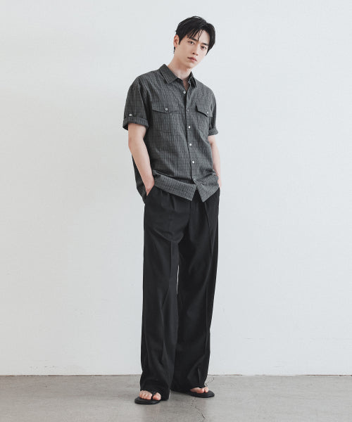 TWO TUCK BANDED WIDE LINEN SLACKS - 3 COLORS BLACK