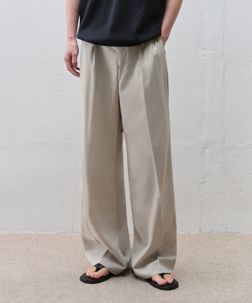 TWO TUCK BANDED WIDE LINEN SLACKS - 3 COLORS OATMEAL