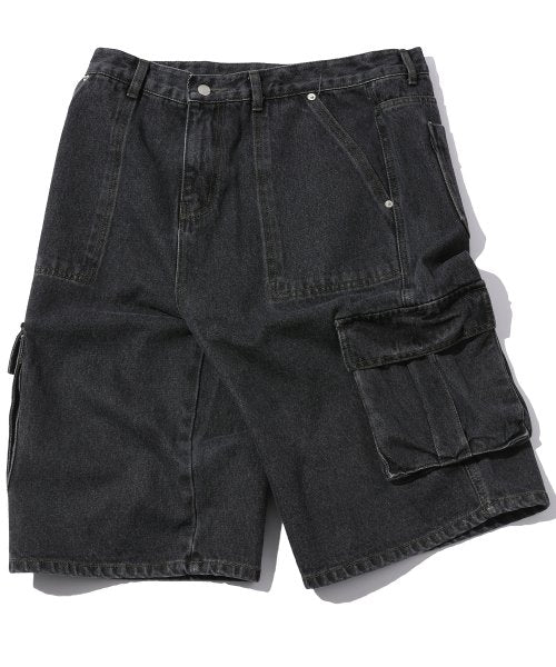 BERMUDA FATIGUE CARGO DENIM PANTS - 2 COLORS BLACK