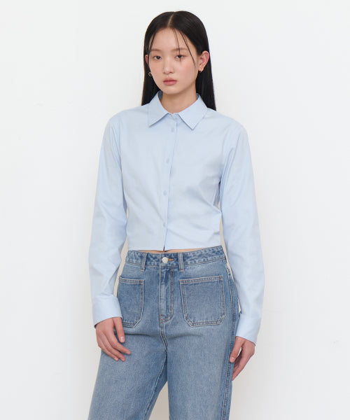 WOMENS SLIM FIT CROP SHIRT #韓韶禧同款! - 6 COLORS SKY BLUE