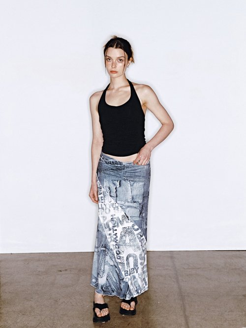 DENIM LONG SKIRT [BLUE PRINT] - 2 COLORS BLACK