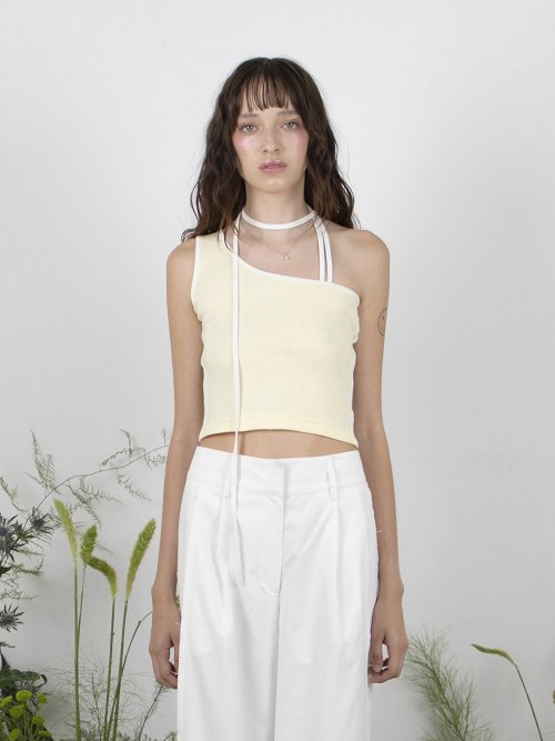TRACK UNBALANCE SLEEVELESS TOP - LEMON LEMON