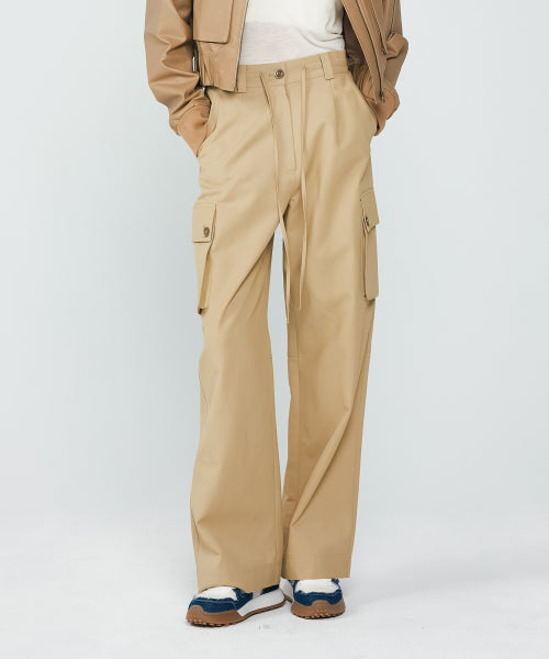 CARGO POCKET WIDE PANTS - 2 COLORS BEIGE