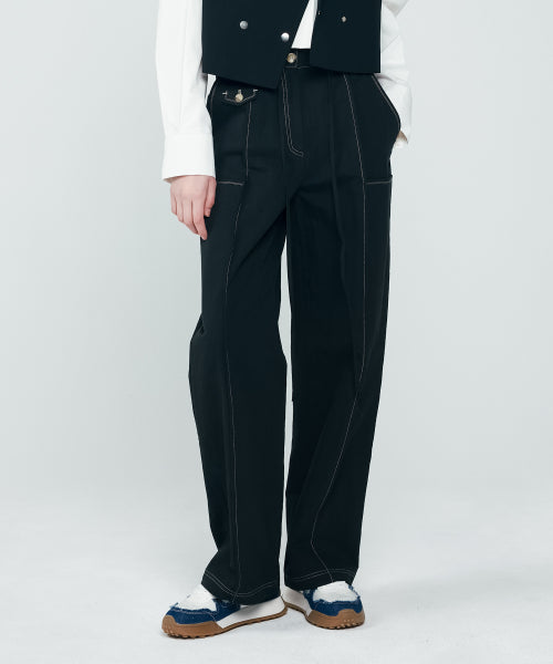 STITCH WIDE PANTS - 2 COLORS BLACK